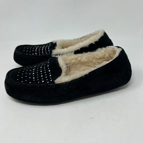 UGG Shoes - UGG Ansley Bling Slipper Size 10 Women Sparkly Shearling Lined Black Loafer EUC